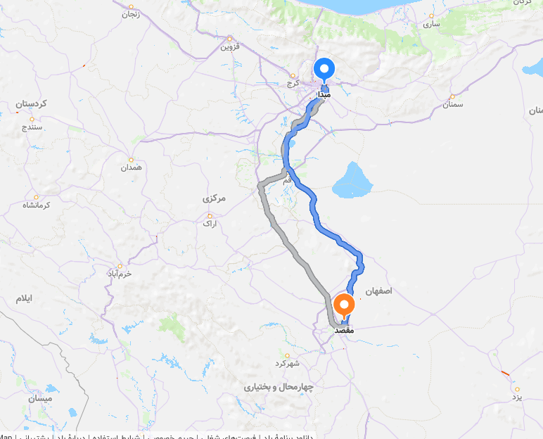 باربری تهران به اصفهان
نقشه مسیریابی
