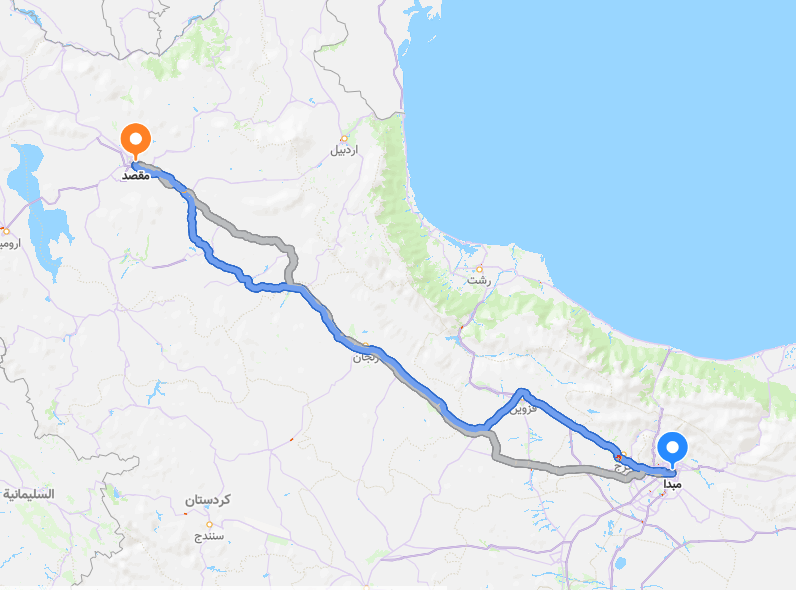 اتوبار تهران به تبریز
نقشه مسریابی بین تهران و تبریز