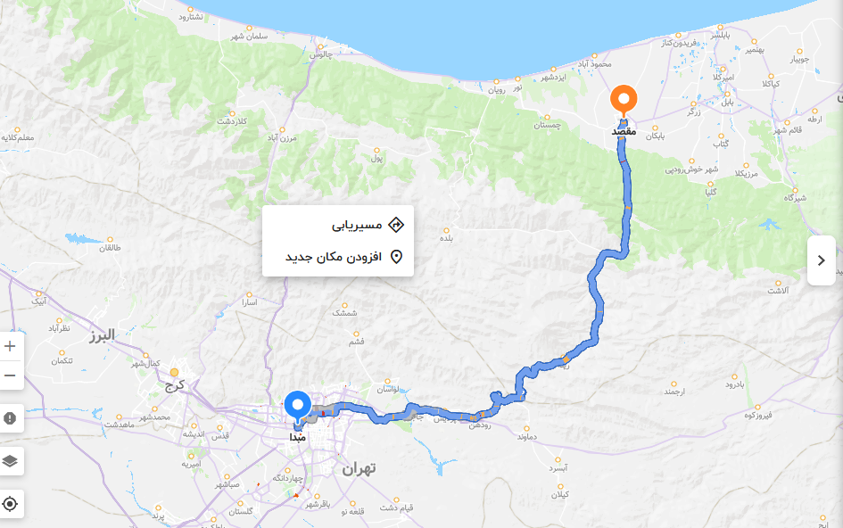 ری تهران به آمل
نقشه مسیر تهران به آمل