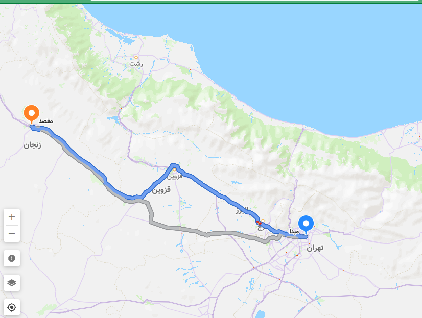 باربری تهران به زنجان
مسیر حرکت از تهران به زنجان
