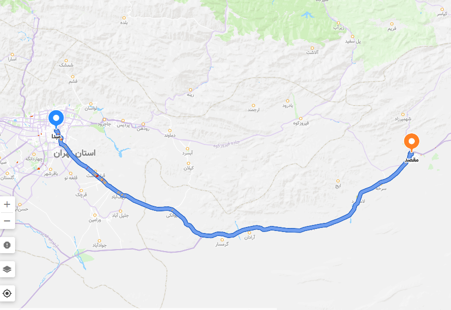 باربری تهران به سمنان
نقشه مسیریابی